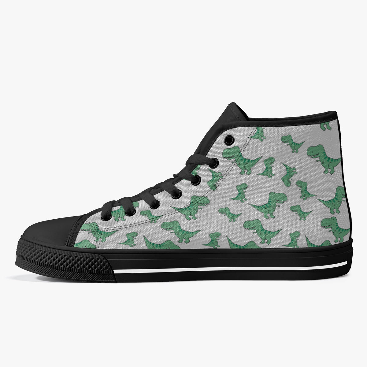 Crake High Top Green Dinosaurs laced custom prints canvas shoes
