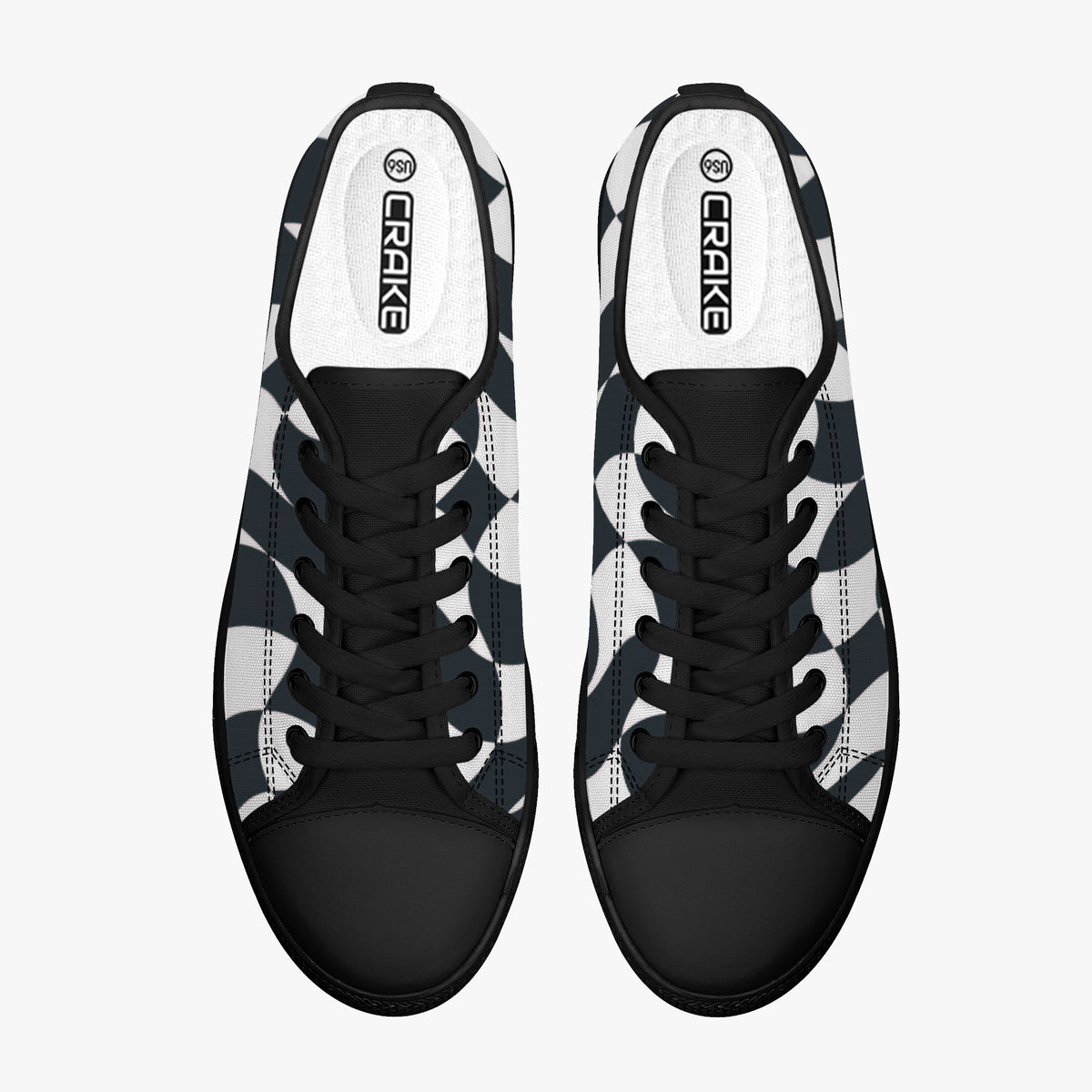 Crake Low Top Black and White laced custom prints canvas shoes