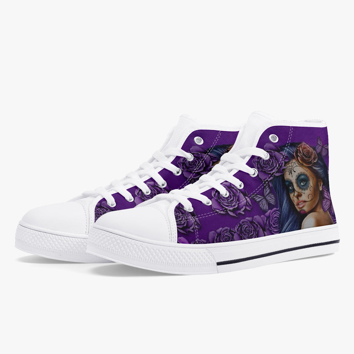Crake High Top Purple Rose laced custom prints canvas shoes