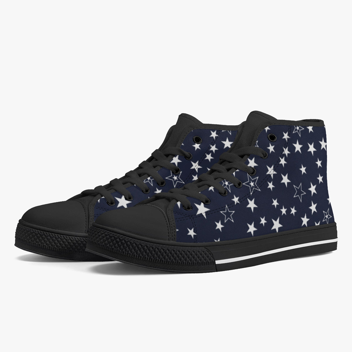 Crake High Top White Stars laced custom prints canvas shoes