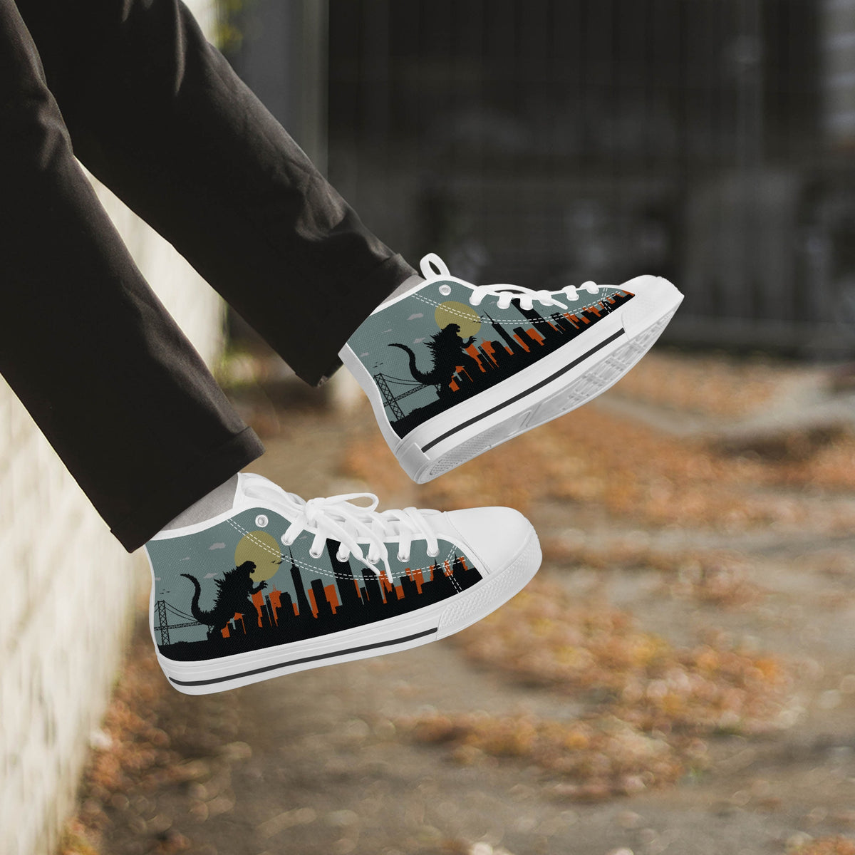 Crake High Top Godzilla laced custom prints canvas shoes
