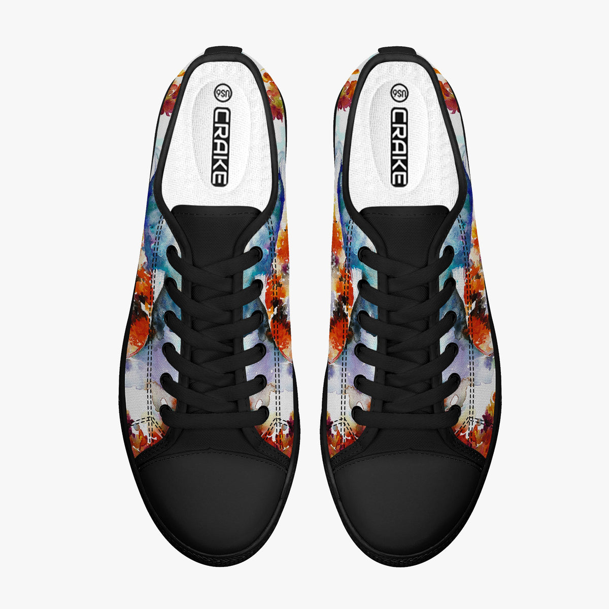 Crake Low Top Koi laced custom prints canvas shoes