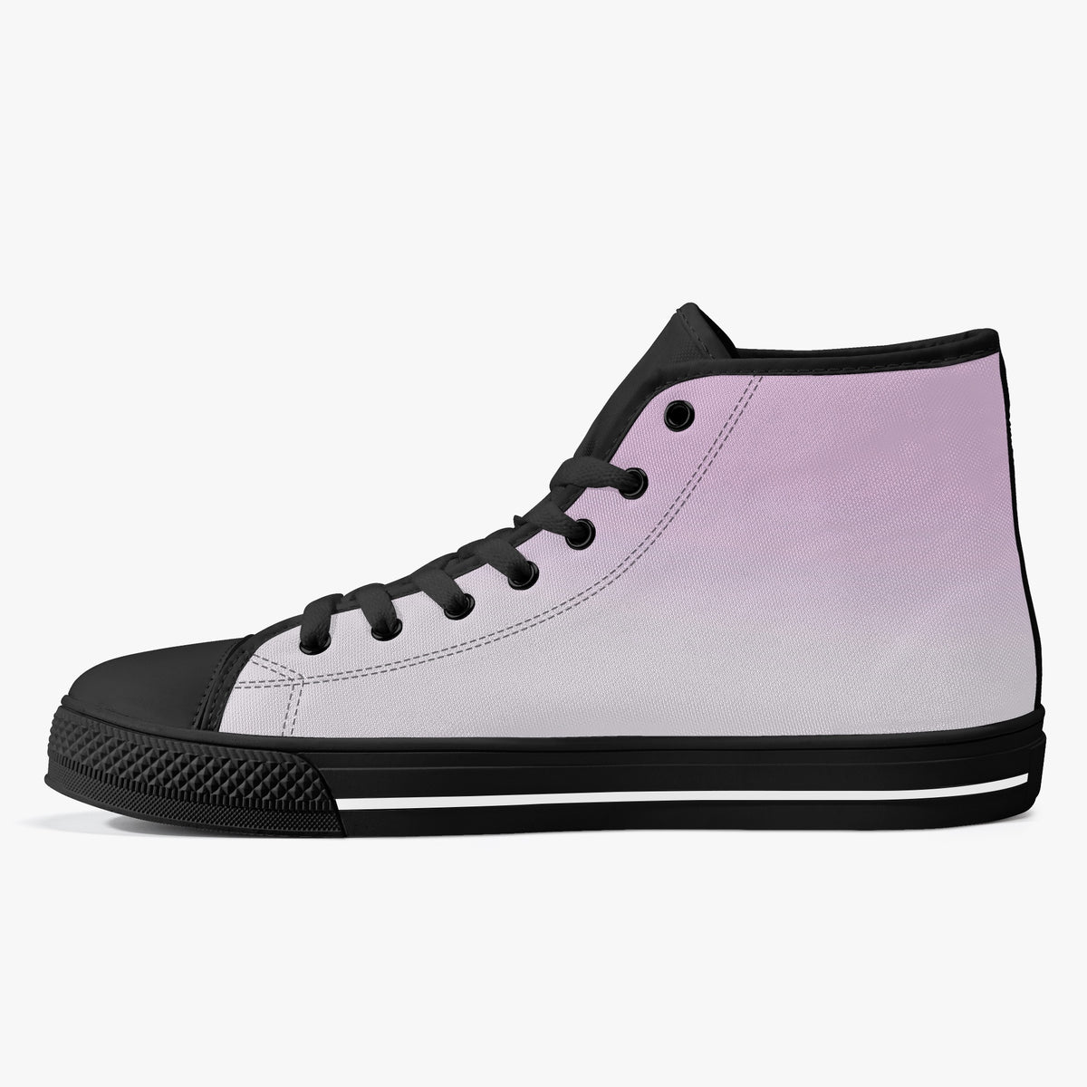 Crake High Top Light Purple Sneaker with black toe cap and sole, side view