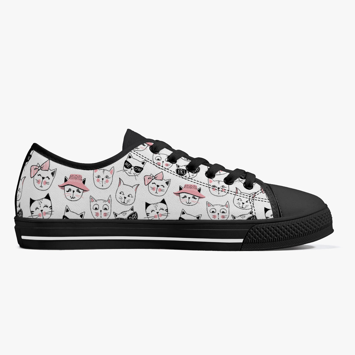 Crake Low Top Smiley Cats laced custom prints canvas shoes