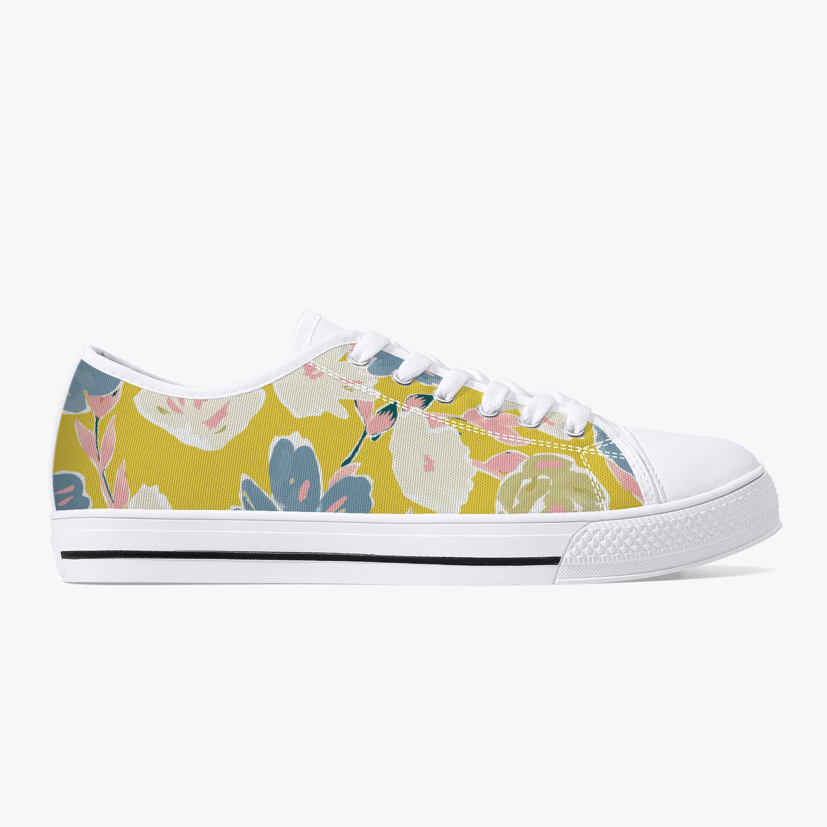 Crake Low Top Flower Painting laced custom prints canvas shoes