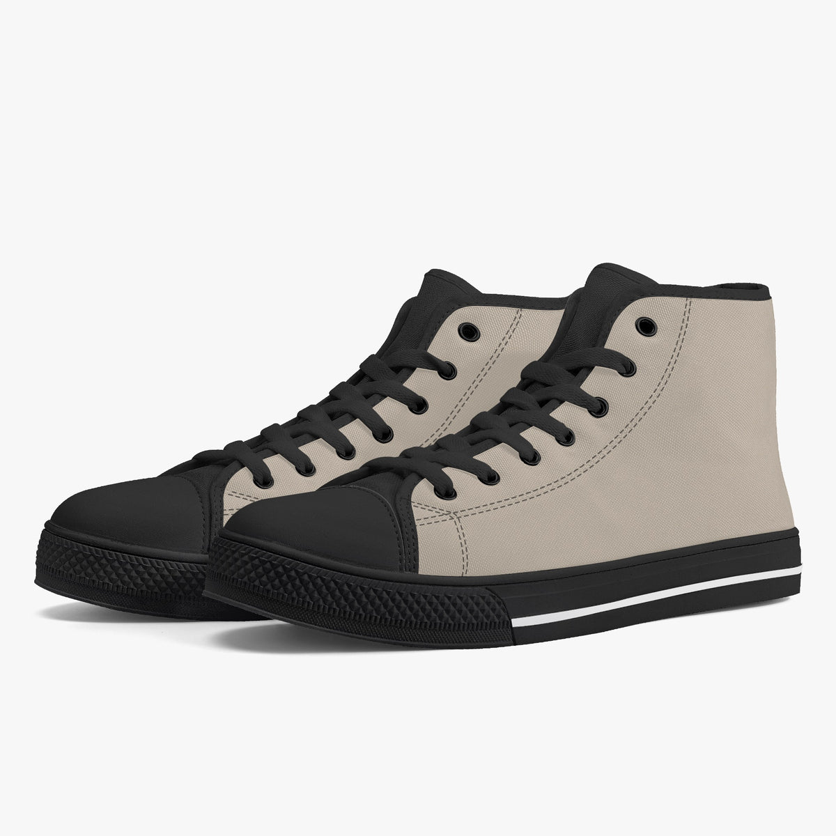 Angled view of Crake High Top Mushroom Grey Sneaker pair with black laces