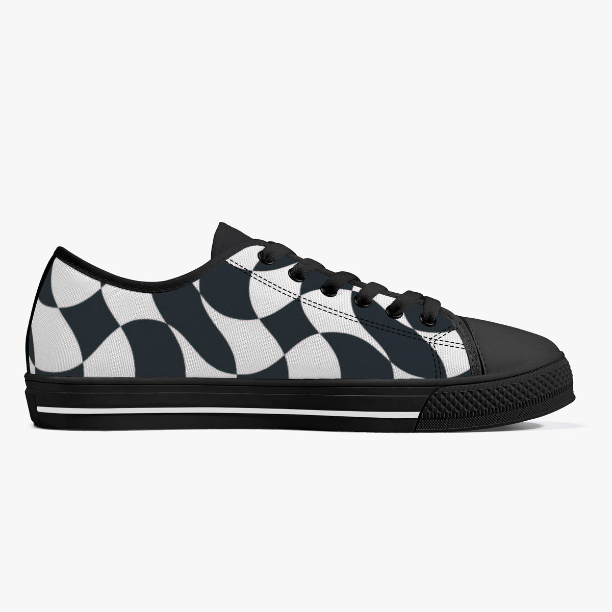 Crake Low Top Black and White laced custom prints canvas shoes