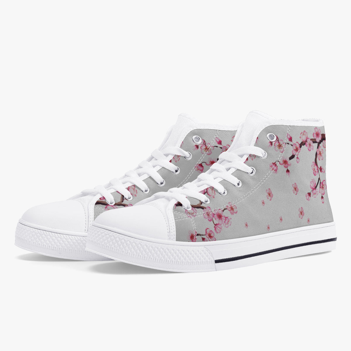 Crake High Top Sakura Tree Grey laced custom prints canvas shoes