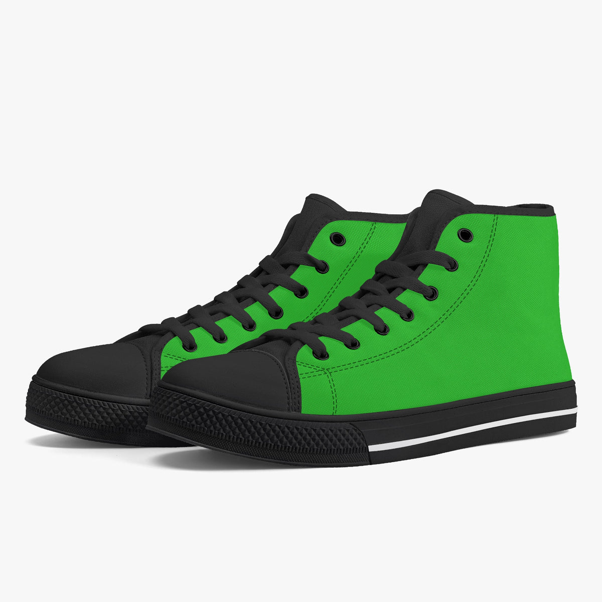 Crake High Top Green laced high top plain color canvas shoes