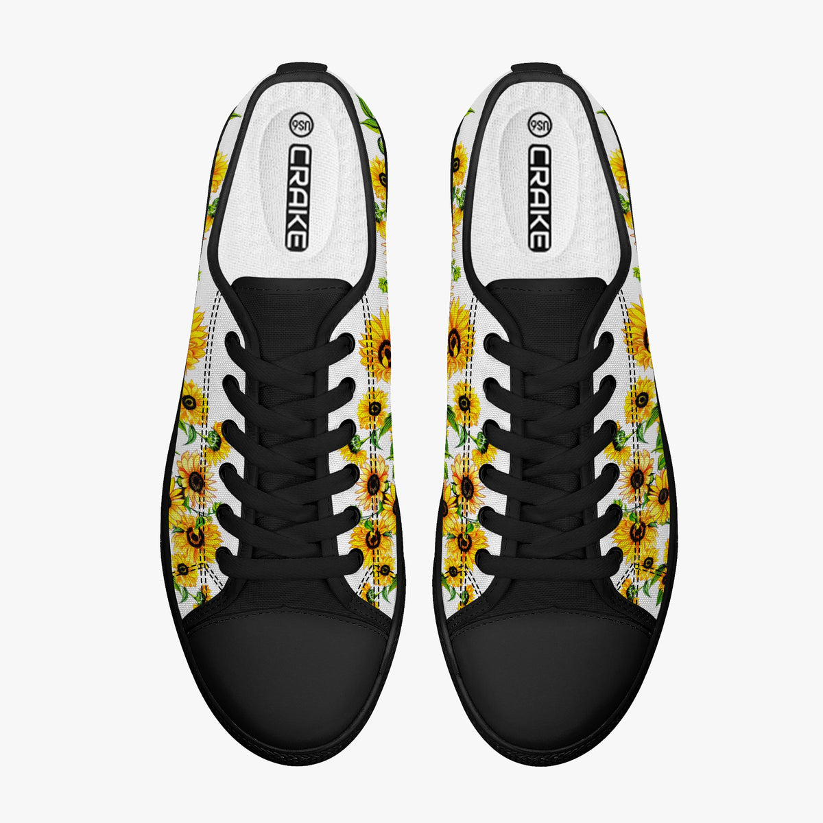 Crake Low Top Sunflowers 2 laced custom prints canvas shoes