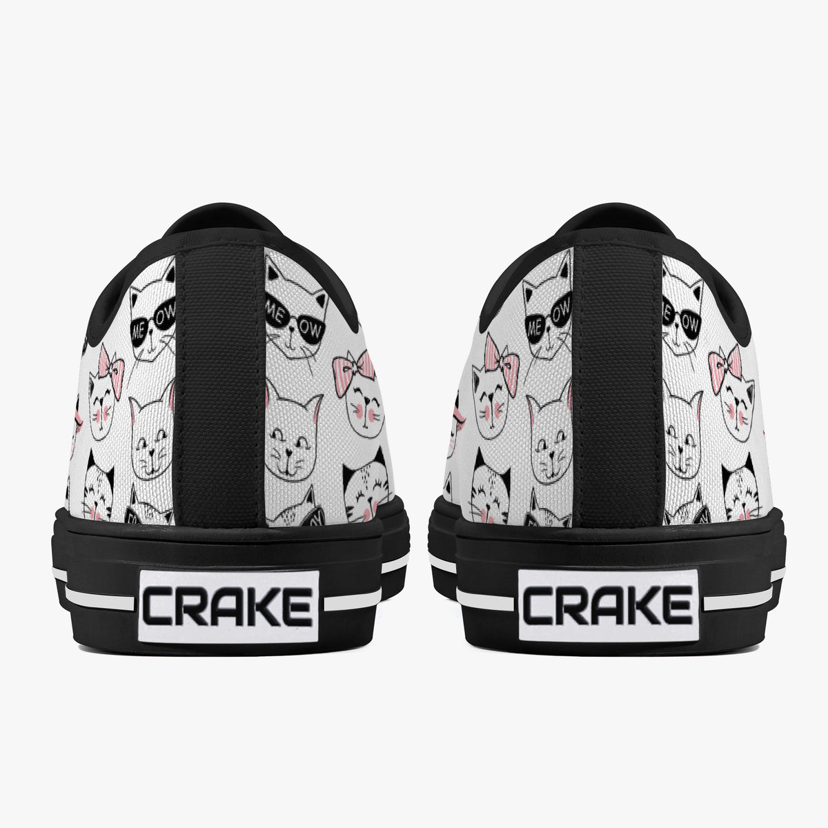 Crake Low Top Smiley Cats laced custom prints canvas shoes