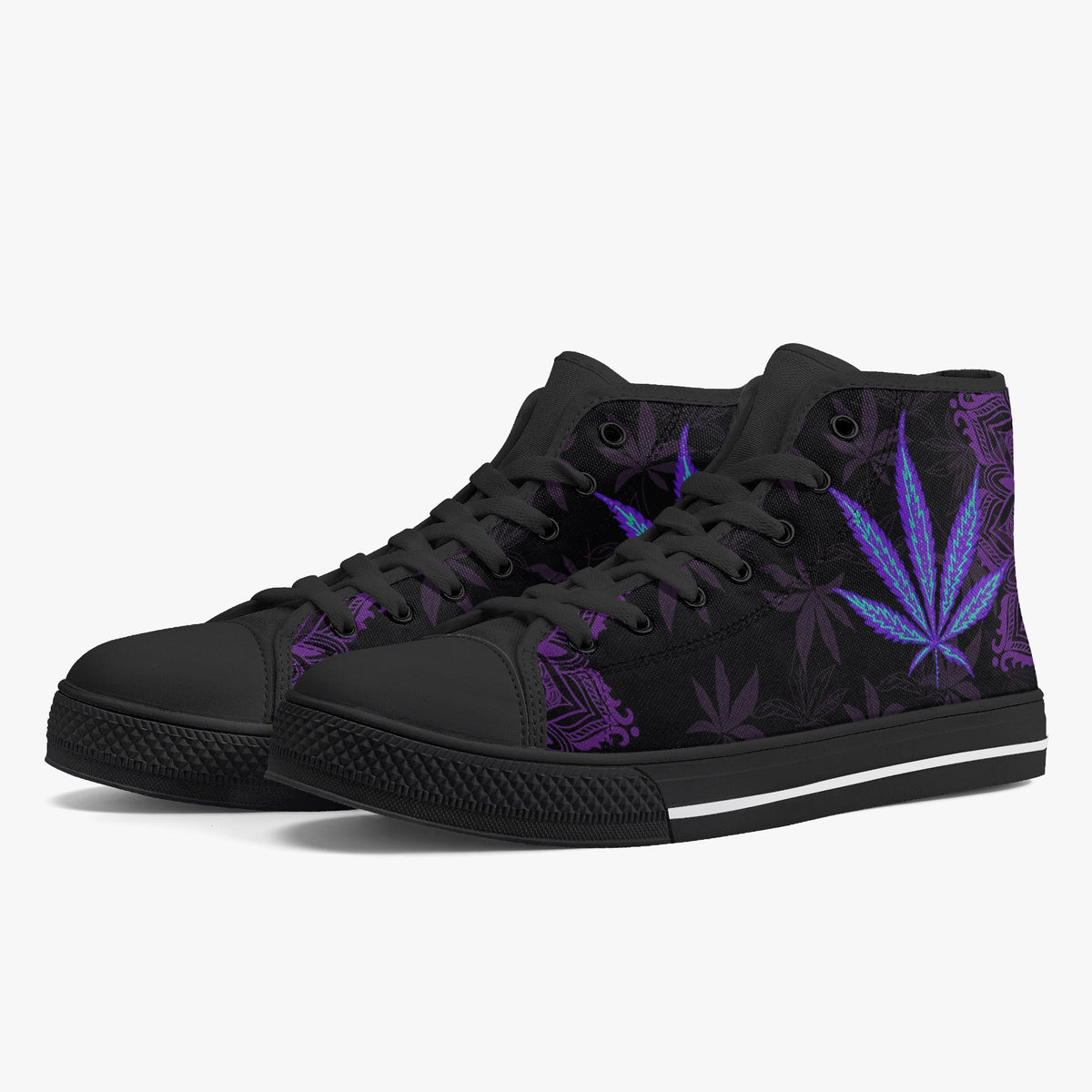 Crake High Top Purple Maple Leaf laced custom prints canvas shoes