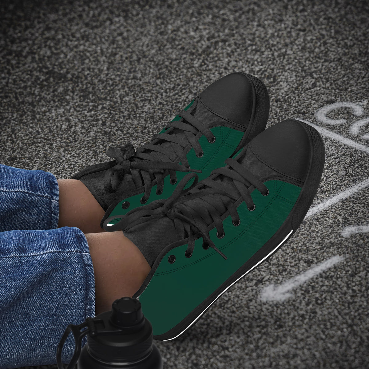 Crake High Top Dark Green laced high top plain color canvas shoes