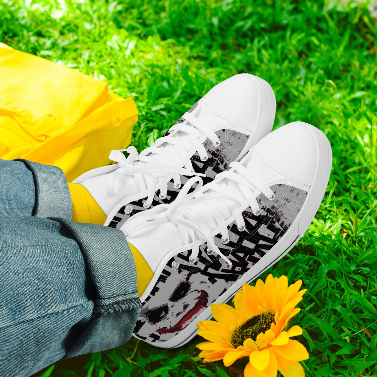 Crake High Top The Clown laced custom prints canvas shoes
