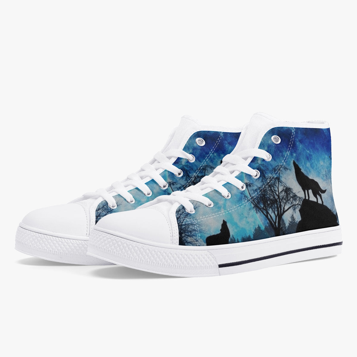 Crake High Top Night Wolves laced custom prints canvas shoes