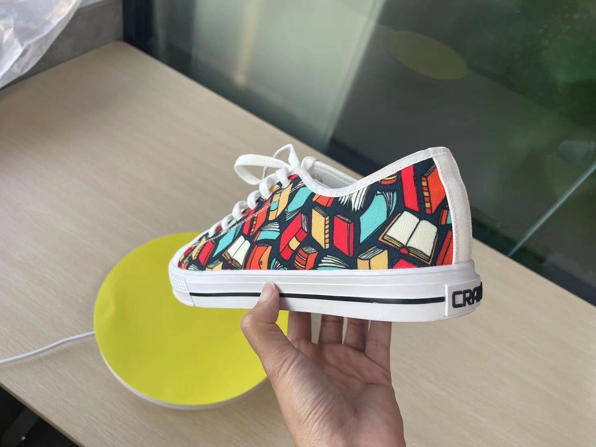 Crake Low top Books of wisdom laced custom prints canvas shoes