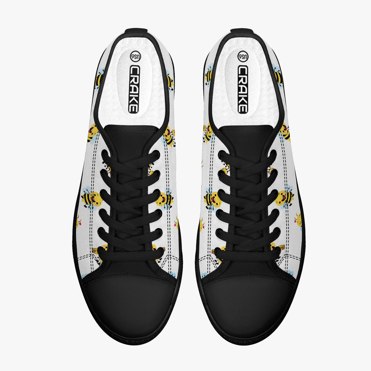 Crake Low Top Cute Bees laced custom prints canvas shoes
