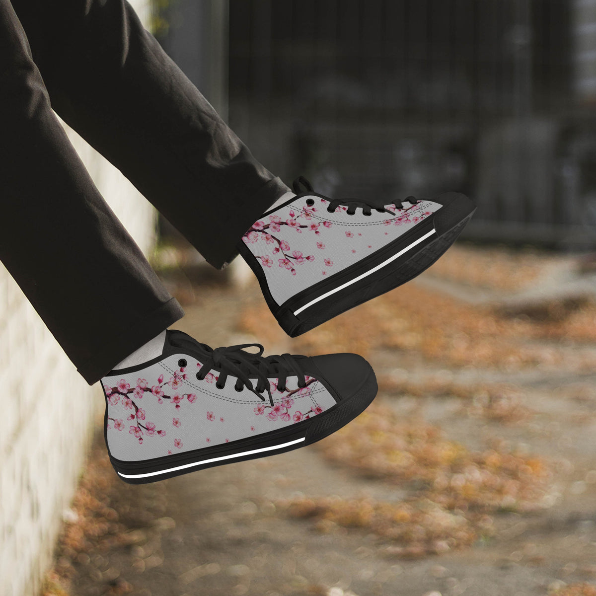 Crake High Top Sakura Tree Grey laced custom prints canvas shoes