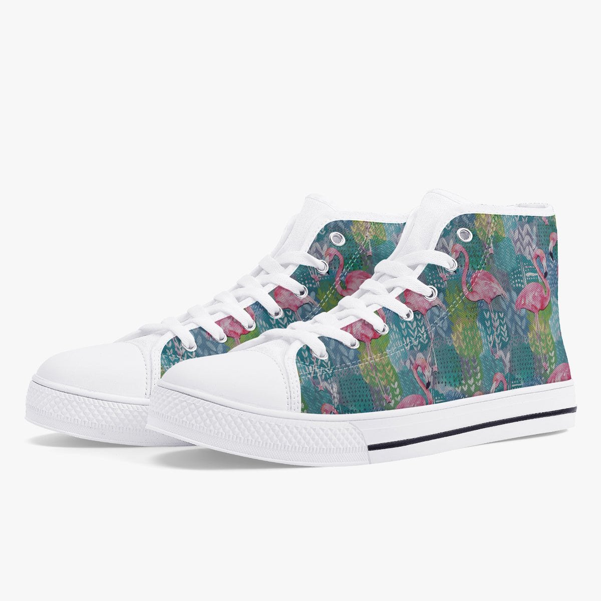 Crake High Top Flamingos 2 laced custom prints canvas shoes
