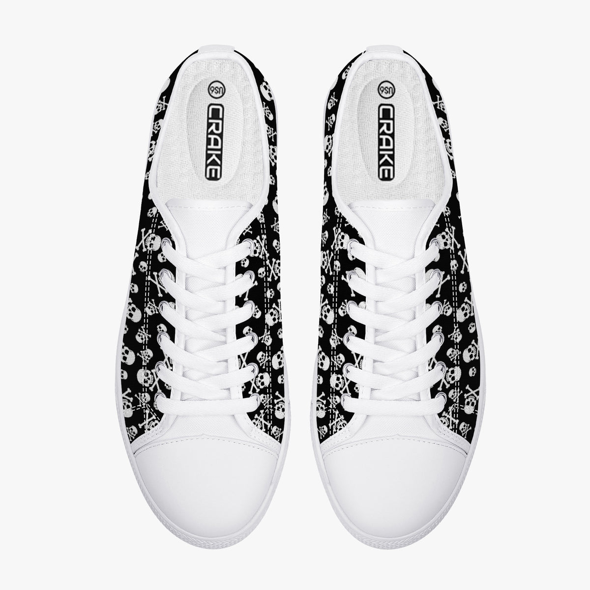 Crake Low Top Skulls laced custom prints canvas shoes