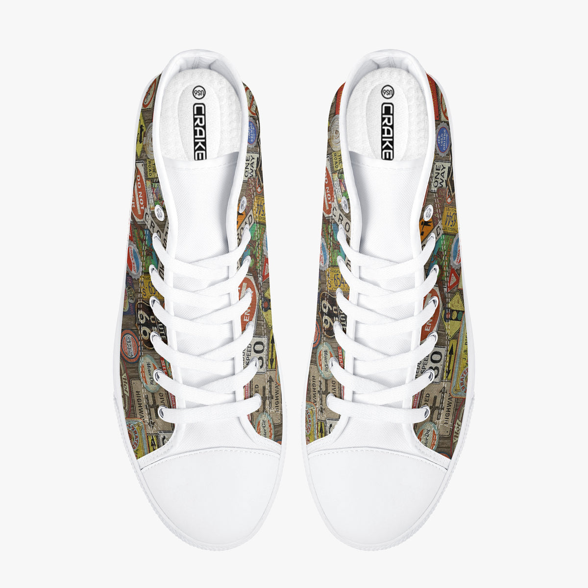 Crake High Top Route 66 laced custom prints canvas shoes