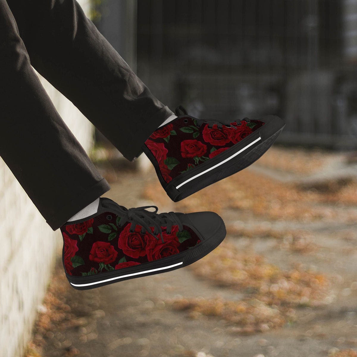 Crake High Top Roses laced custom prints canvas shoes
