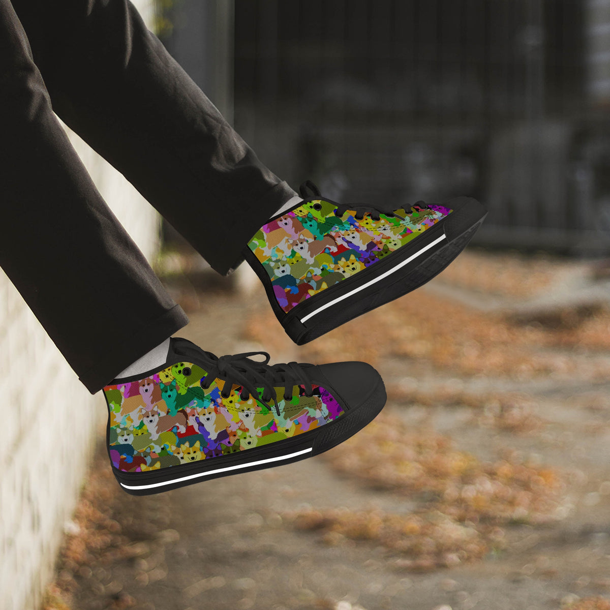 Crake High Top Corgis laced custom prints canvas shoes