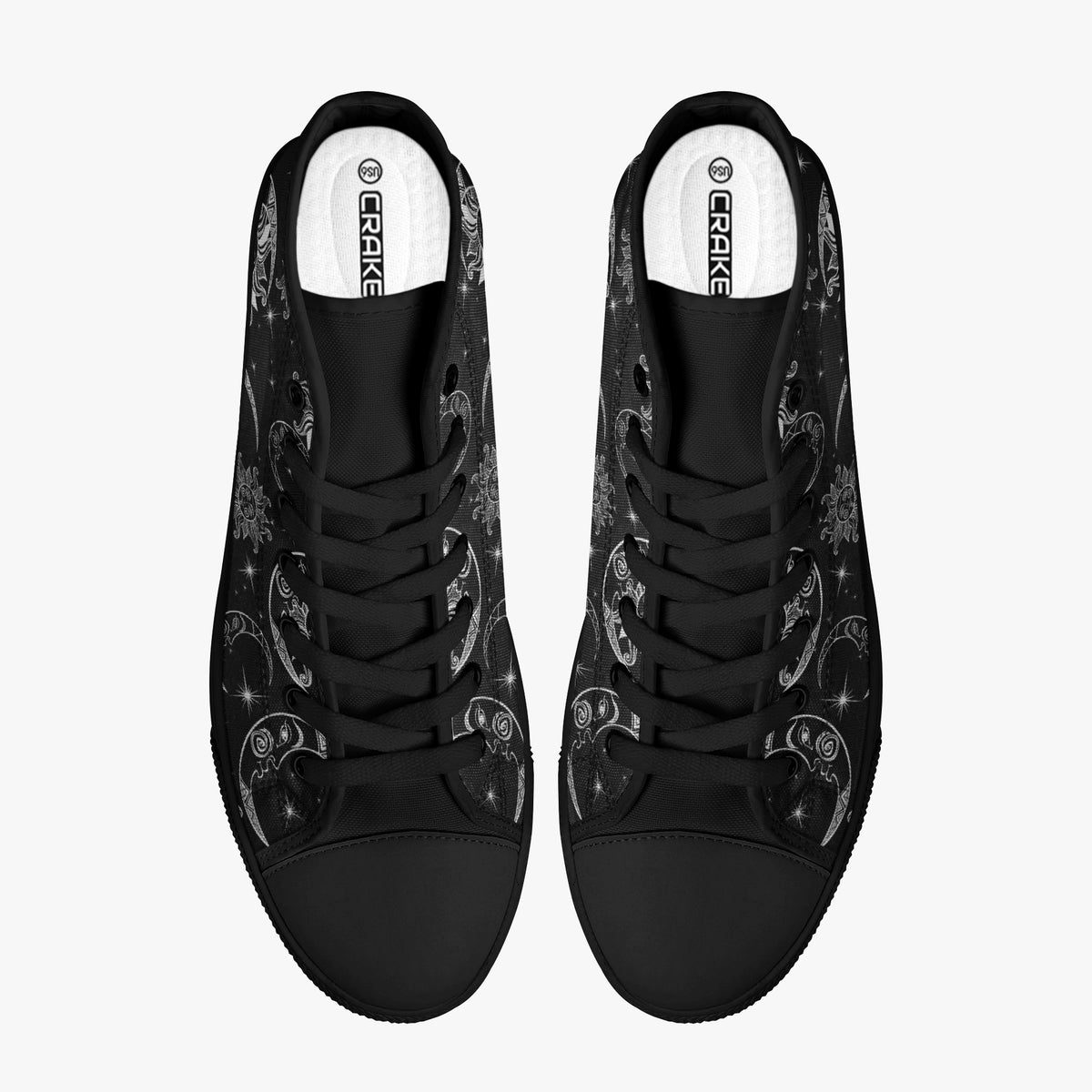 Crake High Top Sun and Moon laced custom prints canvas shoes