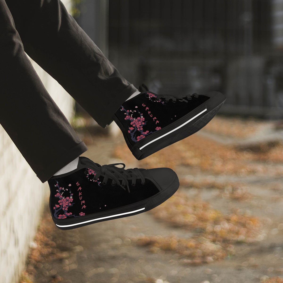 Crake High Top Sakura Tree laced custom prints canvas shoes