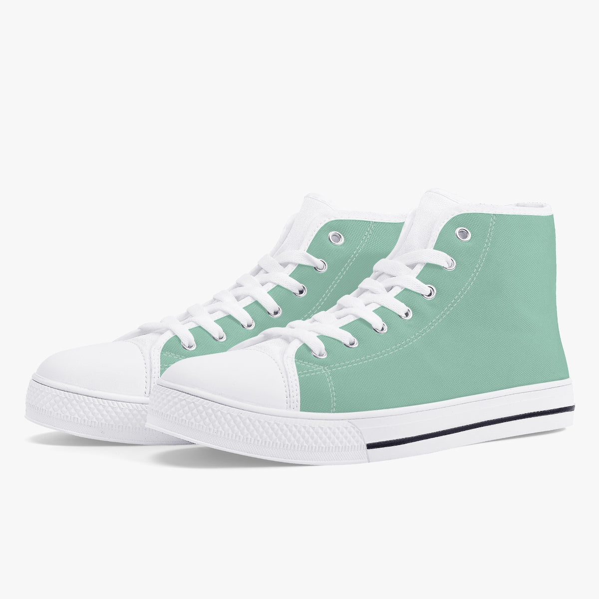 Angled view of Crake High Top Mint Sneaker pair with white laces