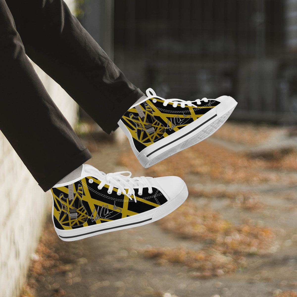Crake High Top Yellow Guitar laced custom prints canvas shoes