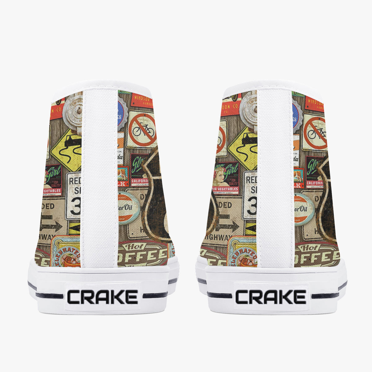 Crake High Top Route 66 laced custom prints canvas shoes