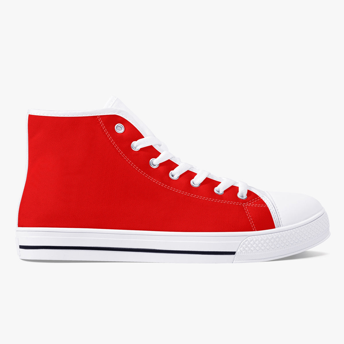 Crake High Top Red Sneaker with white trim, opposite side view