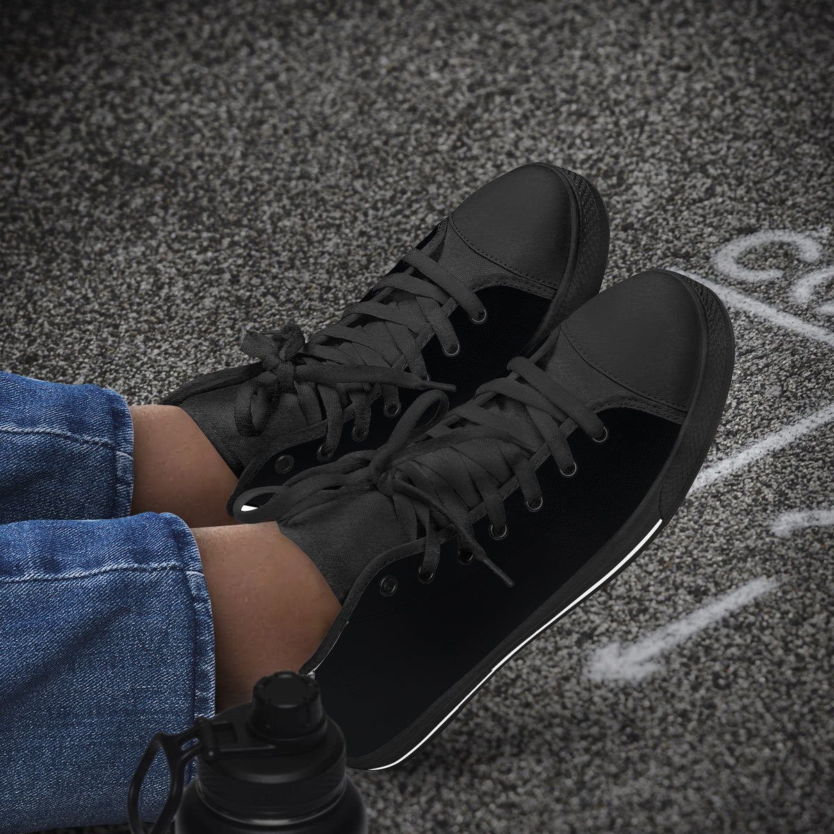 Crake High Top Black laced high top plain color canvas shoes