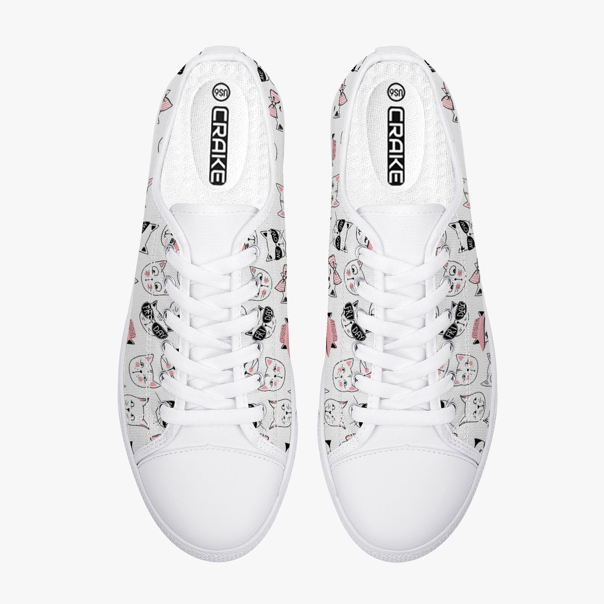 Crake Low Top Smiley Cats laced custom prints canvas shoes