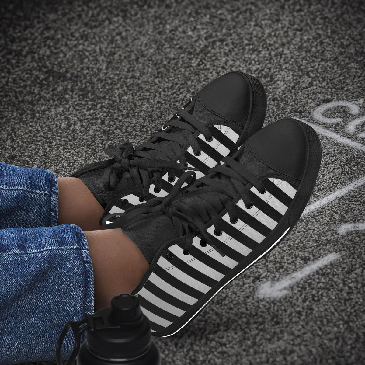 Crake High Top Black Stripes laced custom prints canvas shoes