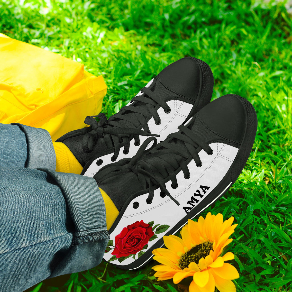 Crake High Top Amya Rose laced custom prints canvas shoes