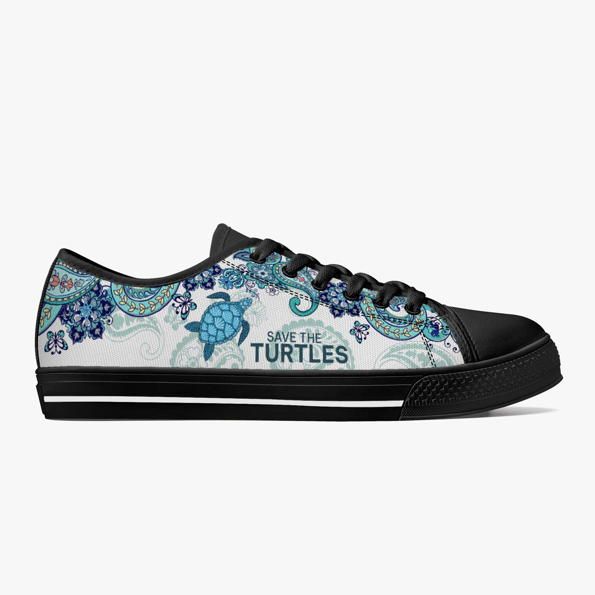 Crake Low Top Save the Turtles laced custom prints canvas shoes