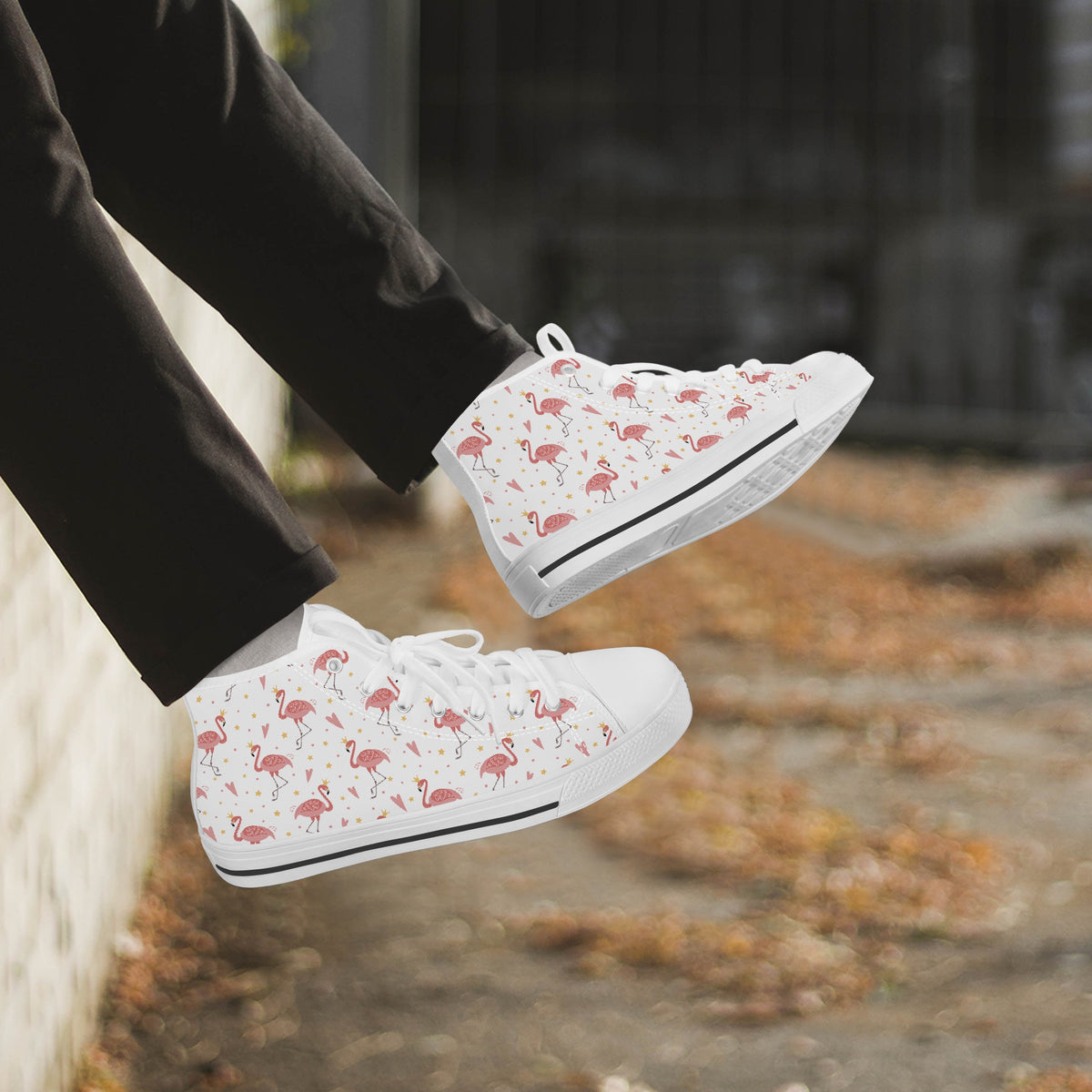 Crake High Top Flamingos laced custom prints canvas shoes