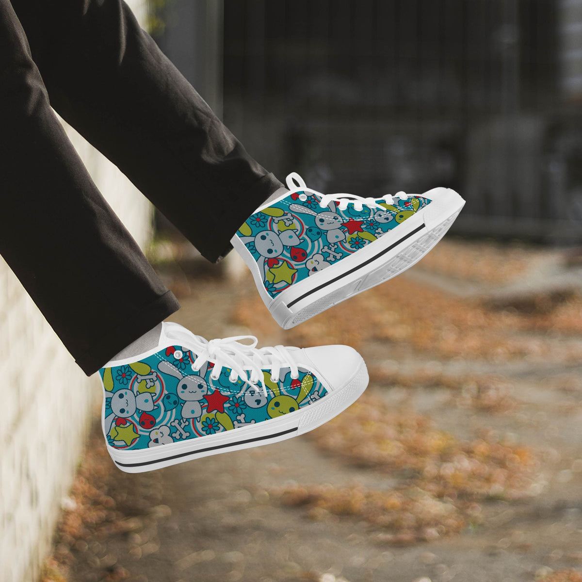 Crake High Top The Rabbits laced custom prints canvas shoes
