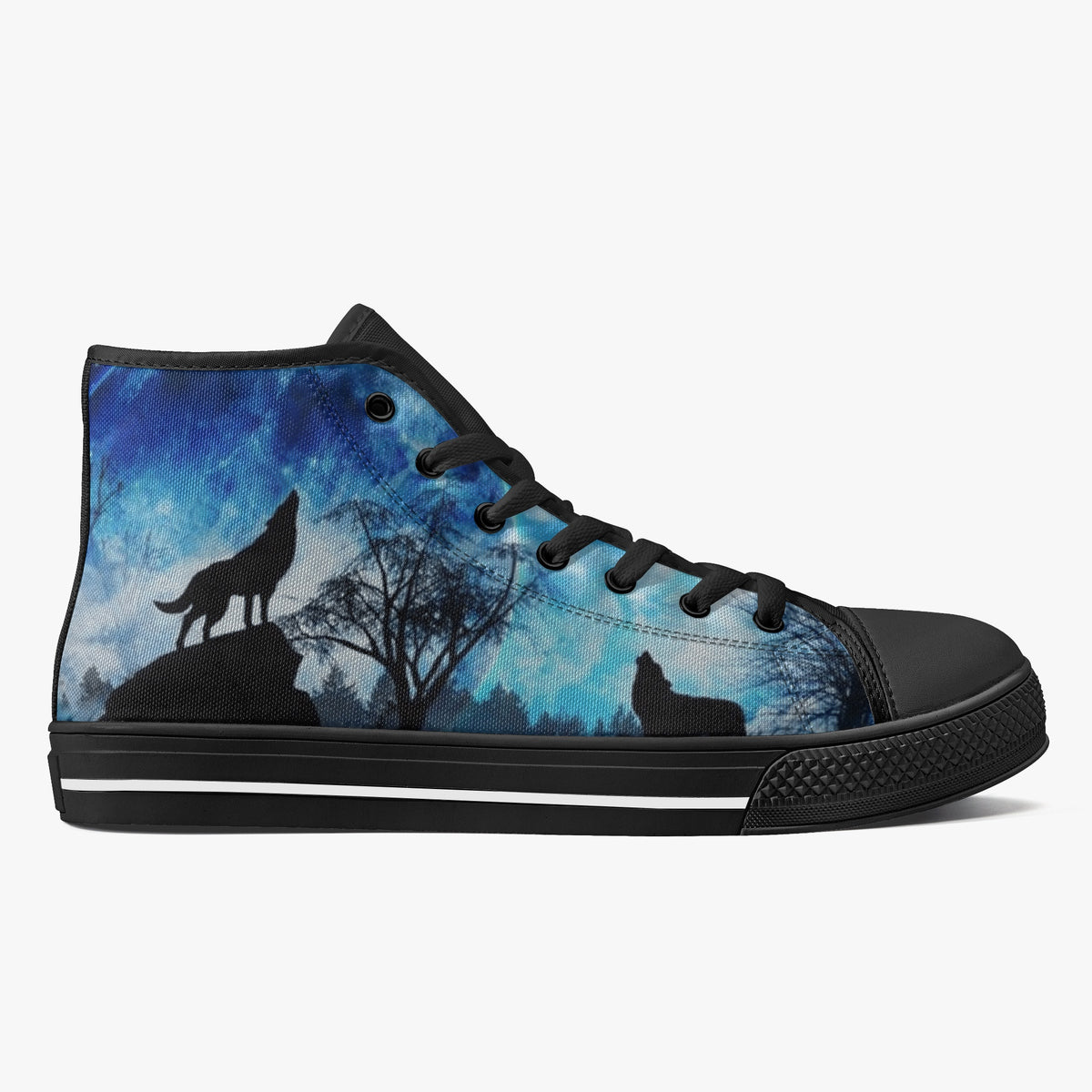 Crake High Top Night Wolves laced custom prints canvas shoes