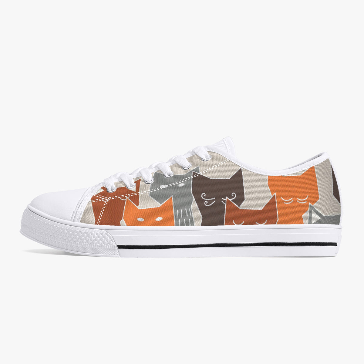 Crake Low Top Polygon Cats laced custom prints canvas shoes