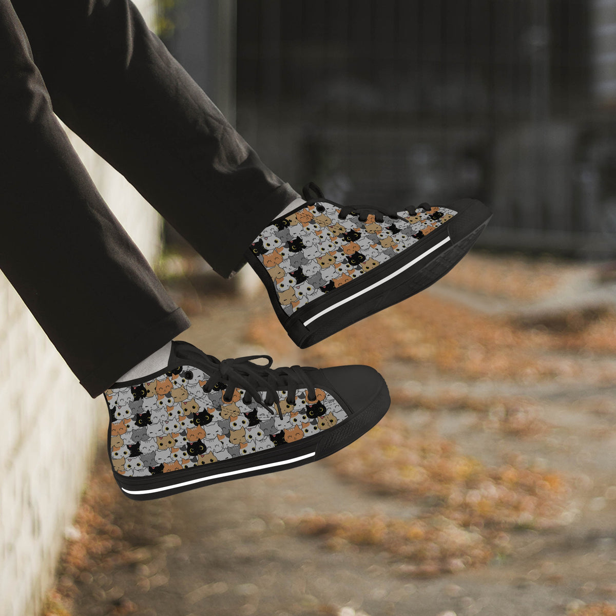 Crake High Top Cats laced custom prints canvas shoes