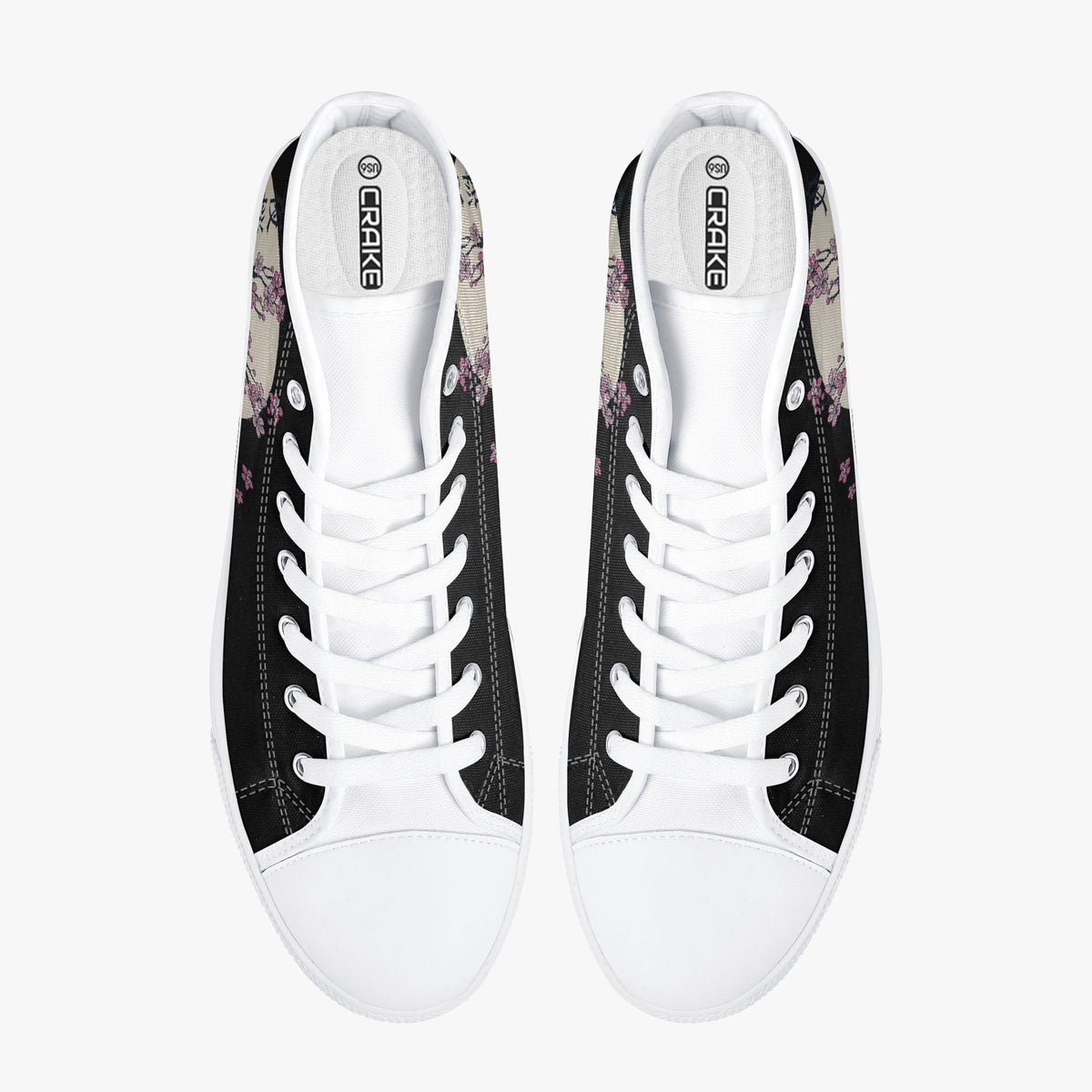 Crake High Top Moon Sakura laced custom prints canvas shoes