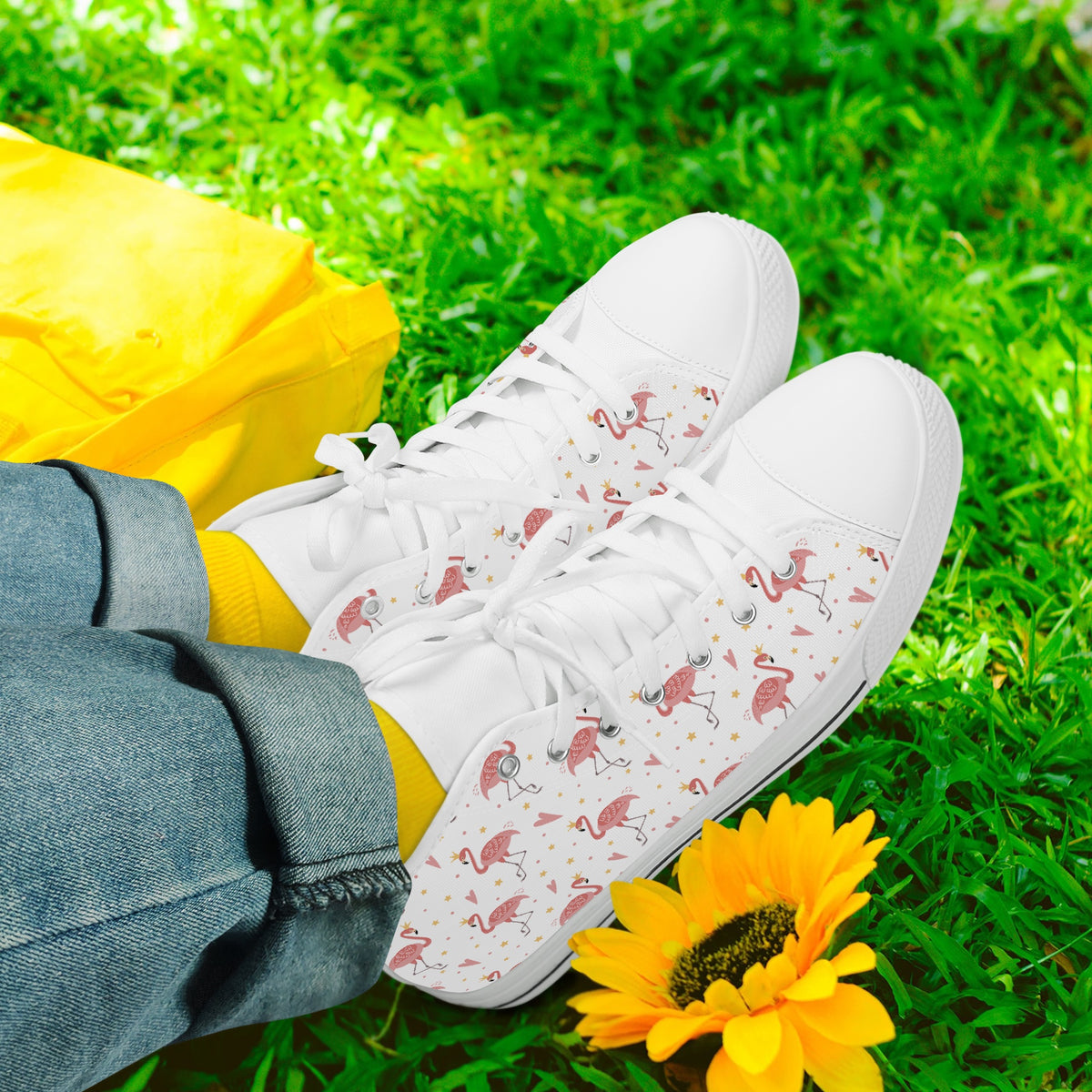 Crake High Top Flamingos laced custom prints canvas shoes