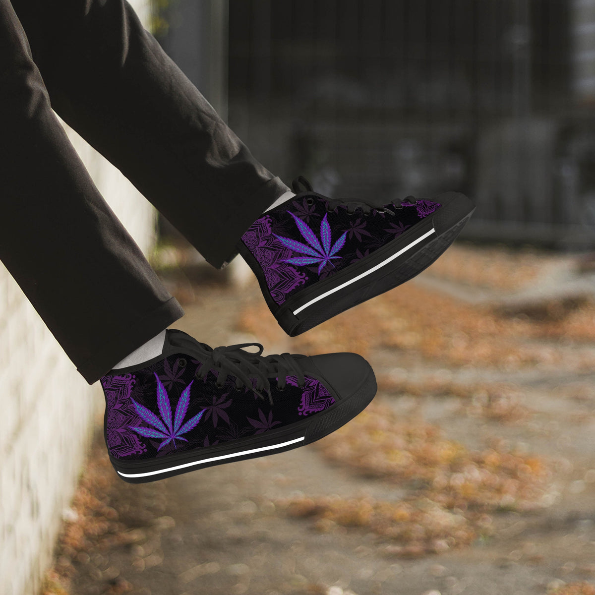 Crake High Top Purple Maple Leaf laced custom prints canvas shoes