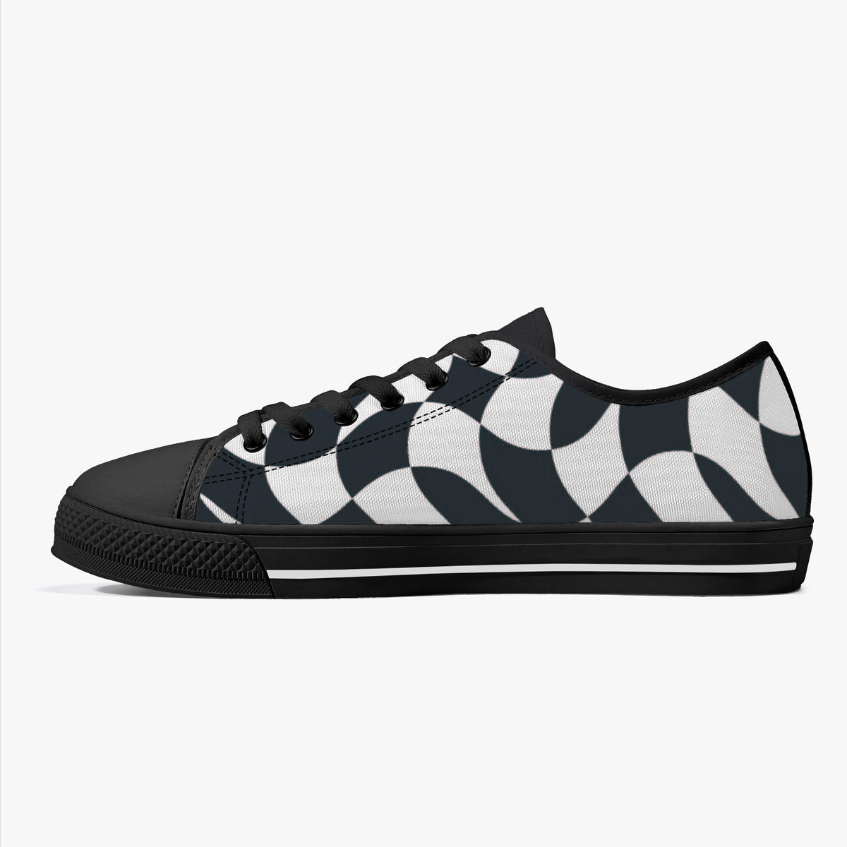 Crake Low Top Black and White laced custom prints canvas shoes