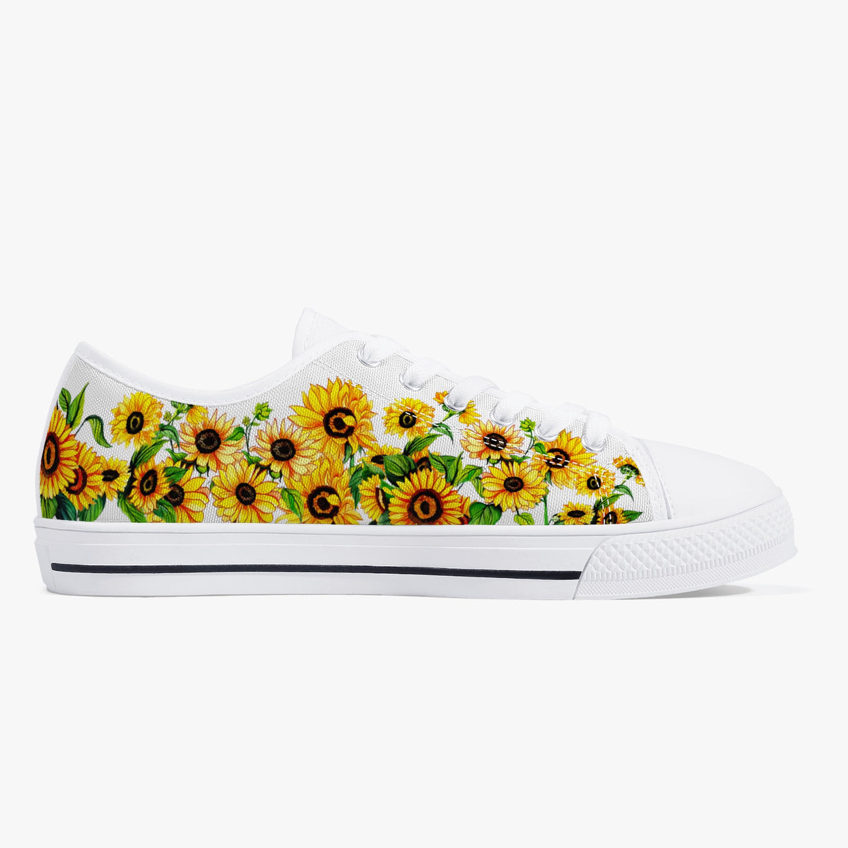 Crake Low Top Sunflowers 2 laced custom prints canvas shoes