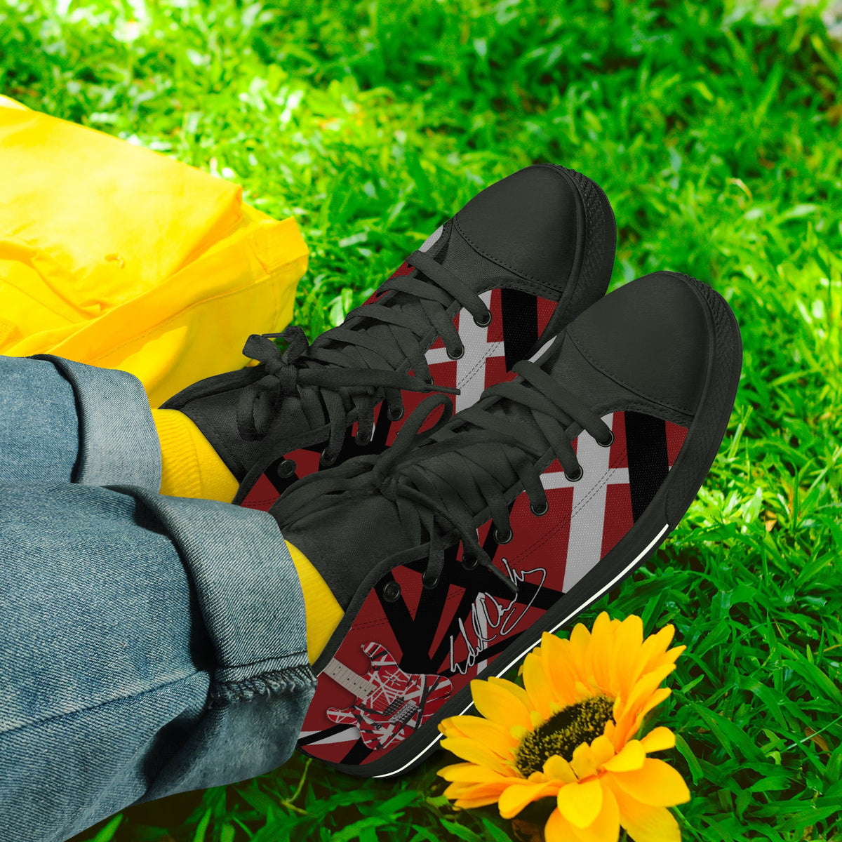 Crake High Top Red Guitar laced custom prints canvas shoes
