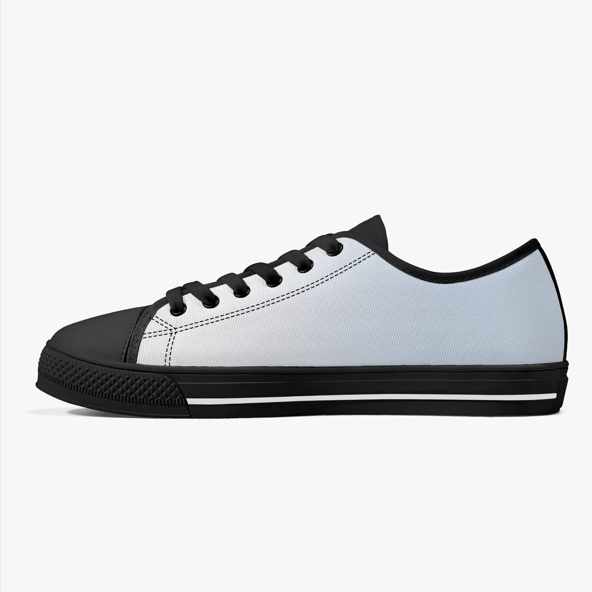 Crake Low Top Silver with black toe cap and sole, side view